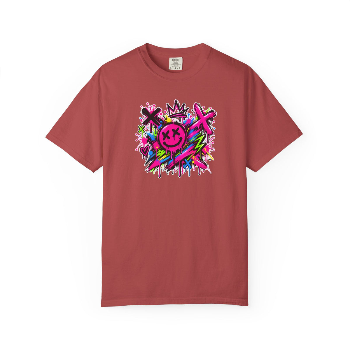 Graffiti Smiley T-Shirt — Neon Street Art Graphic Tee