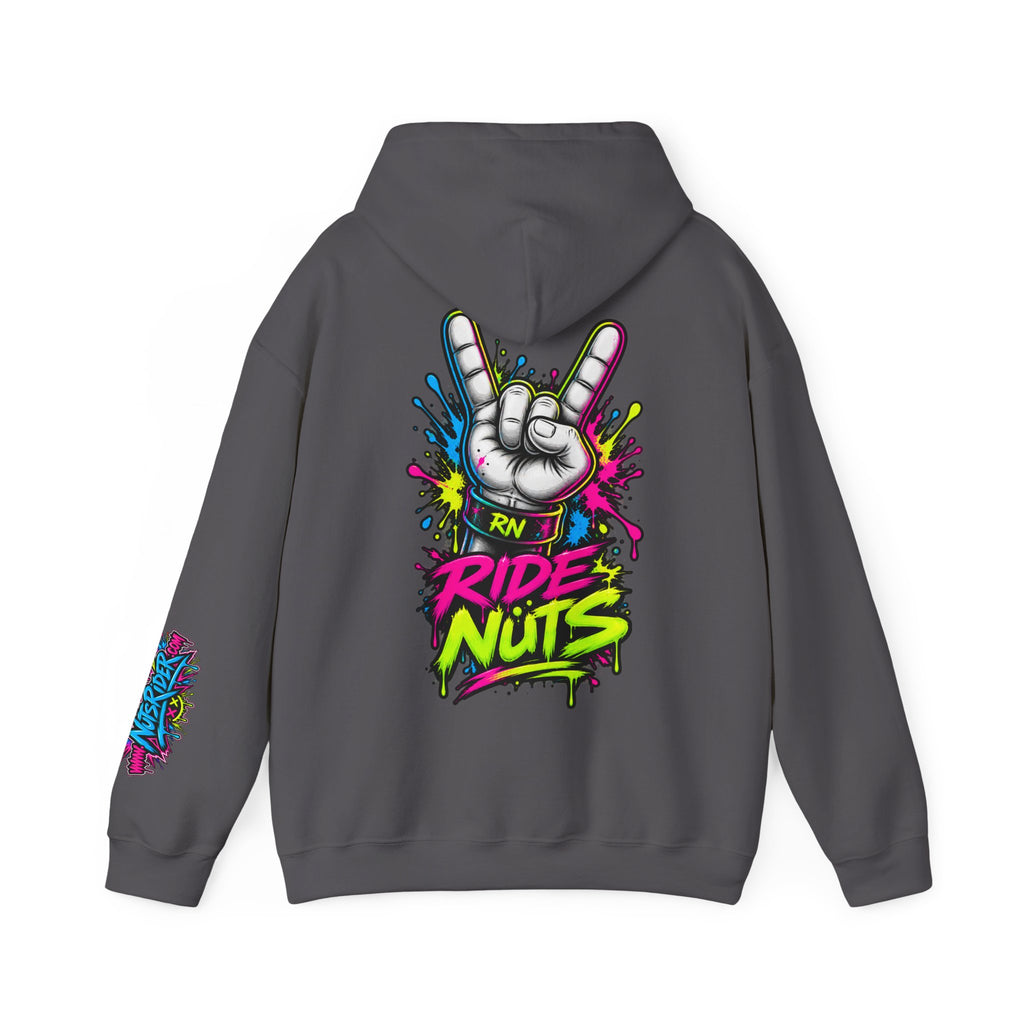 Ride Nuts Graphic Hoodie — Colorful Rock Hand Skull Moto Pullover