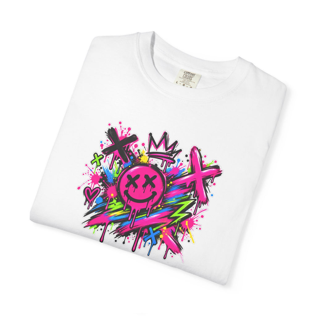 Graffiti Smiley T-Shirt — Neon Street Art Graphic Tee