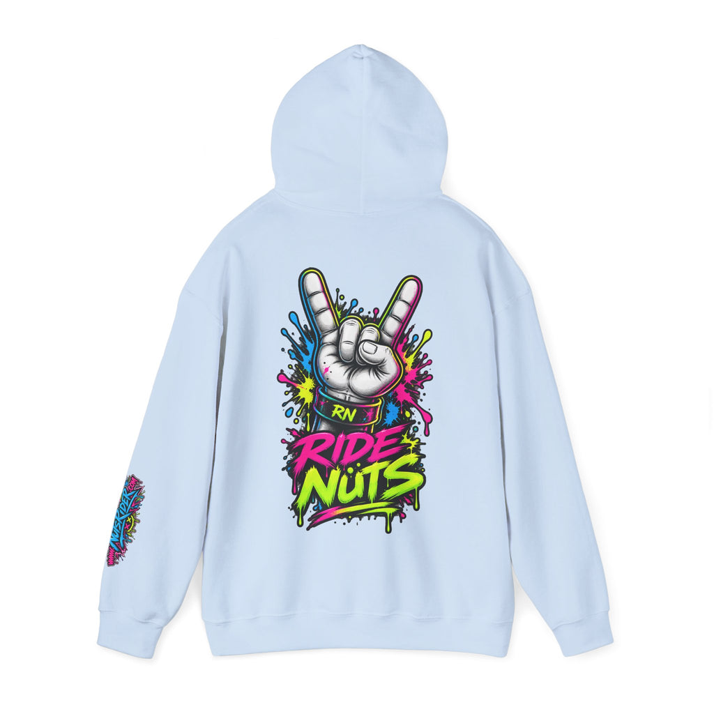 Ride Nuts Graphic Hoodie — Colorful Rock Hand Skull Moto Pullover