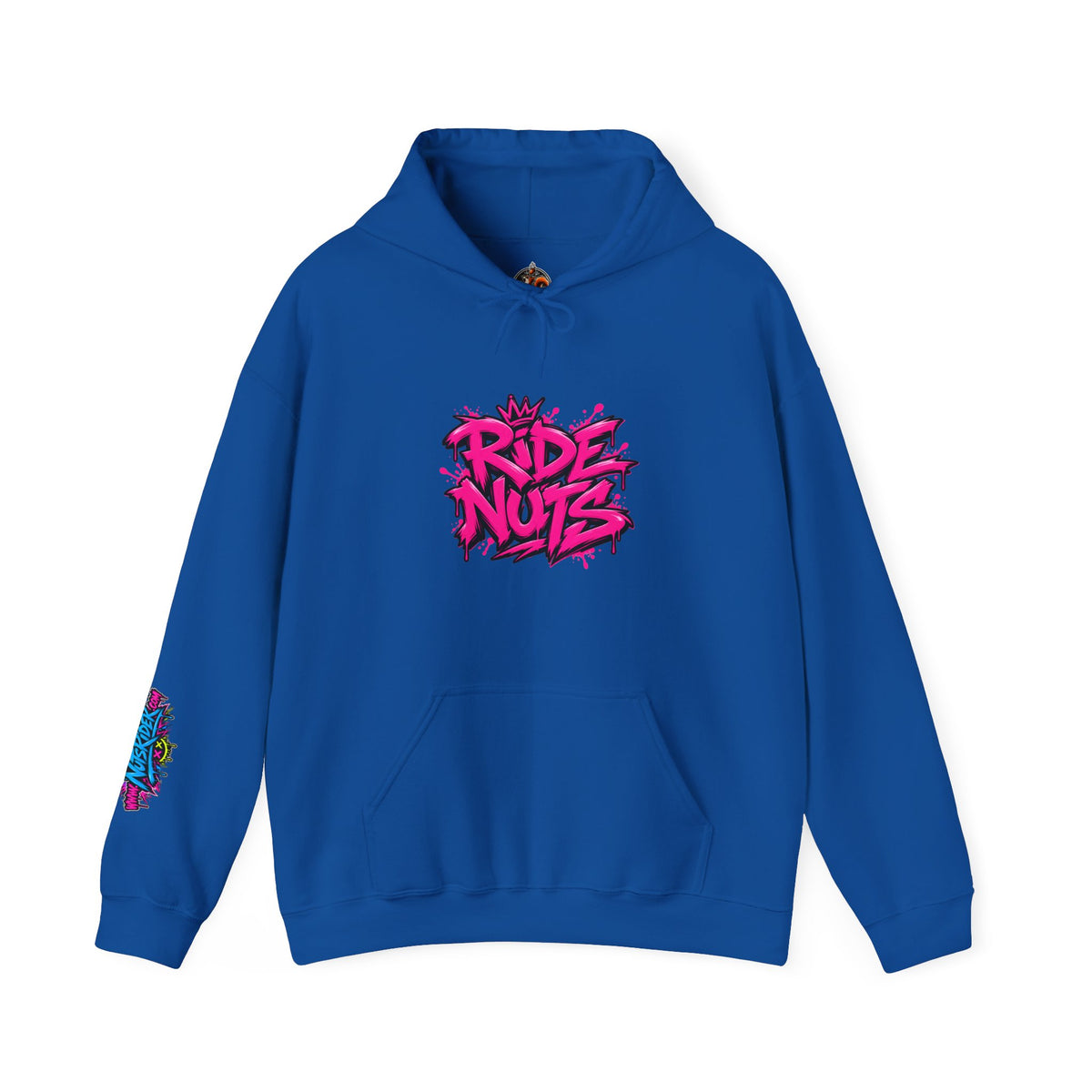 Ride Nuts Hoodie — Retro Graffiti Motorcycle Cartoon Pullover ("Ride Nuts Have Fun")