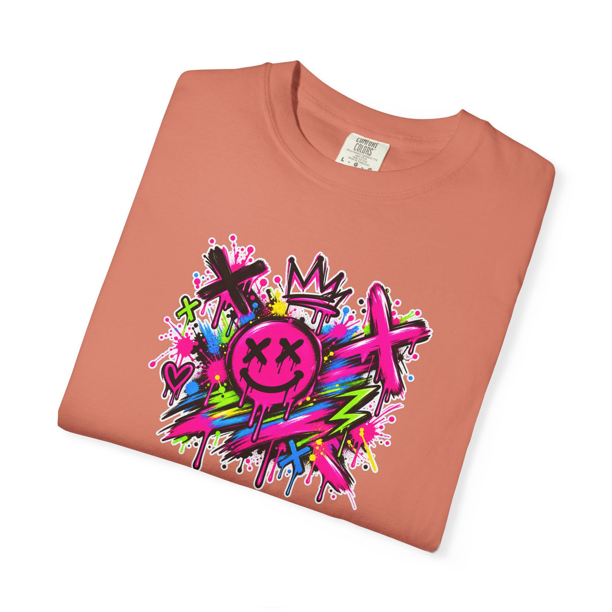 Graffiti Smiley T-Shirt — Neon Street Art Graphic Tee