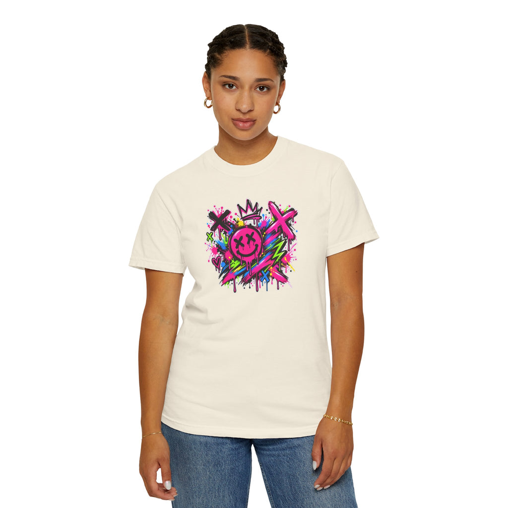 Graffiti Smiley T-Shirt — Neon Street Art Graphic Tee