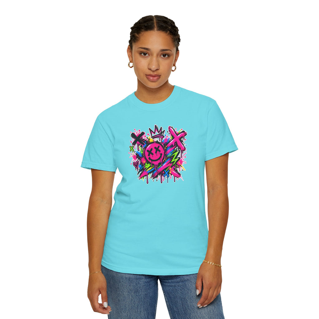 Graffiti Smiley T-Shirt — Neon Street Art Graphic Tee