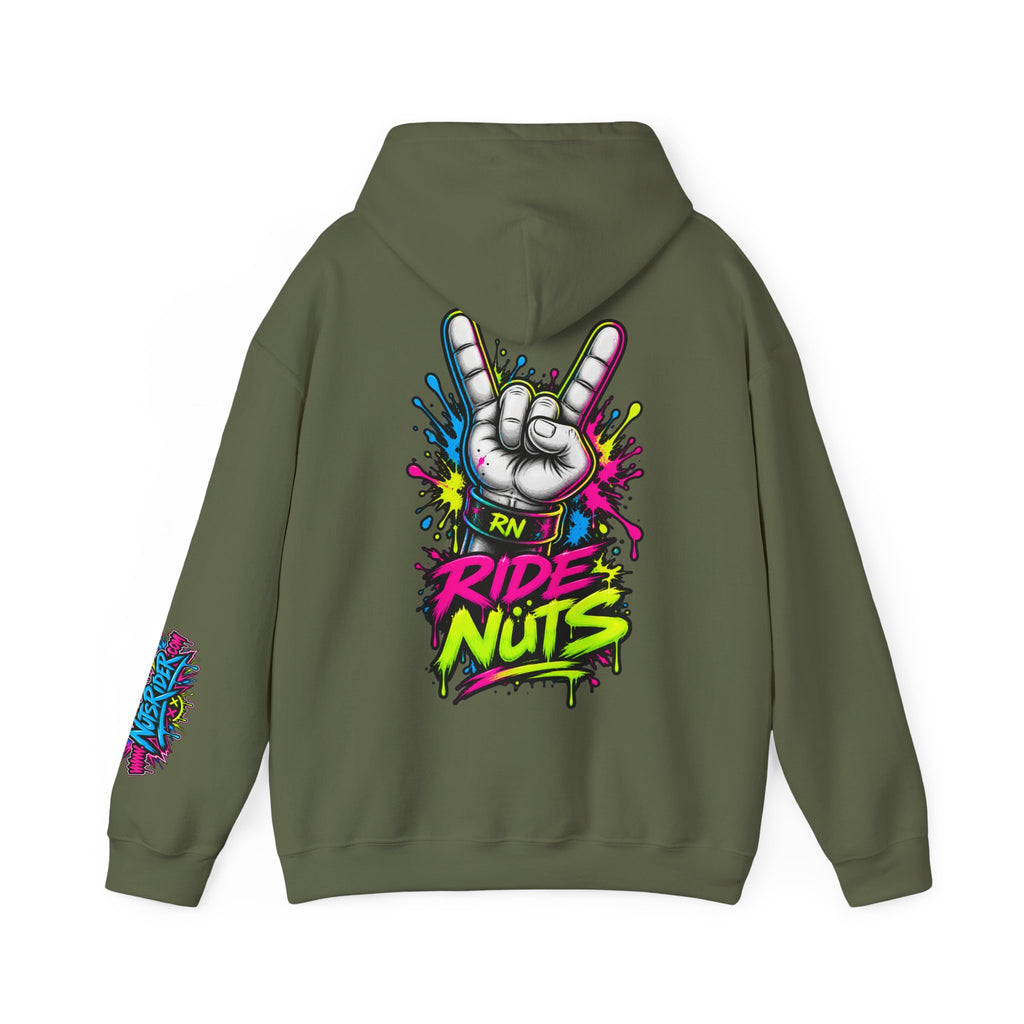 Ride Nuts Graphic Hoodie — Colorful Rock Hand Skull Moto Pullover