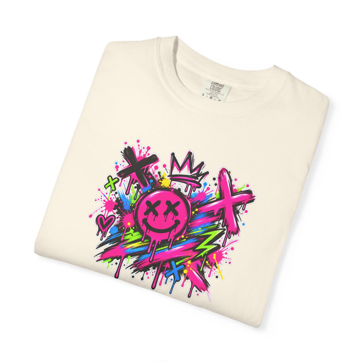 Graffiti Smiley T-Shirt — Neon Street Art Graphic Tee