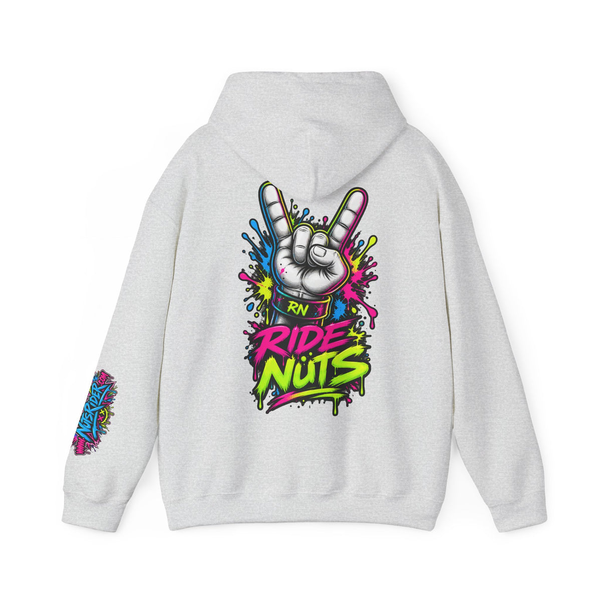 Ride Nuts Graphic Hoodie — Colorful Rock Hand Skull Moto Pullover