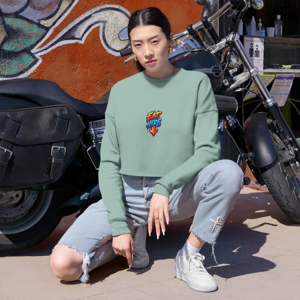 Cropped Sweatshirt — 'Ride Nutz' Squirrel Graphic Crop Top (Eat More Heart Badge)