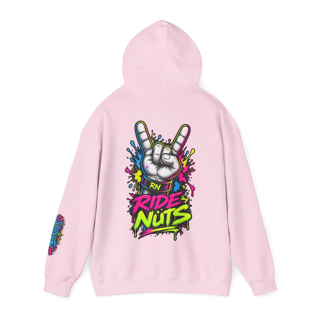 Ride Nuts Graphic Hoodie — Colorful Rock Hand Skull Moto Pullover