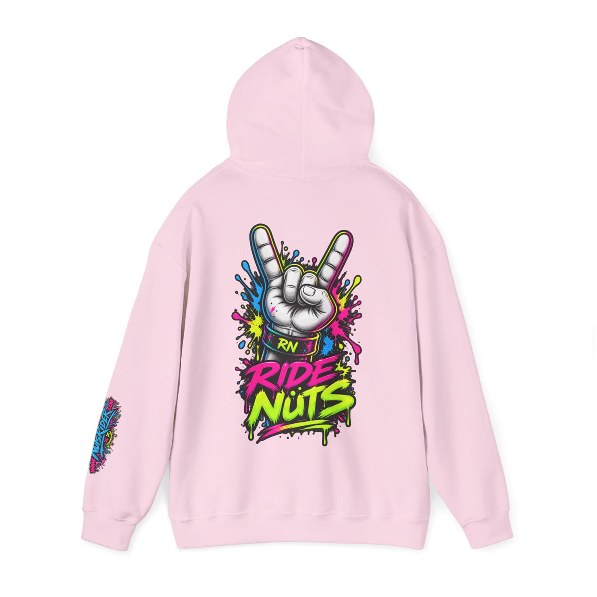 Ride Nuts Graphic Hoodie — Colorful Rock Hand Skull Moto Pullover
