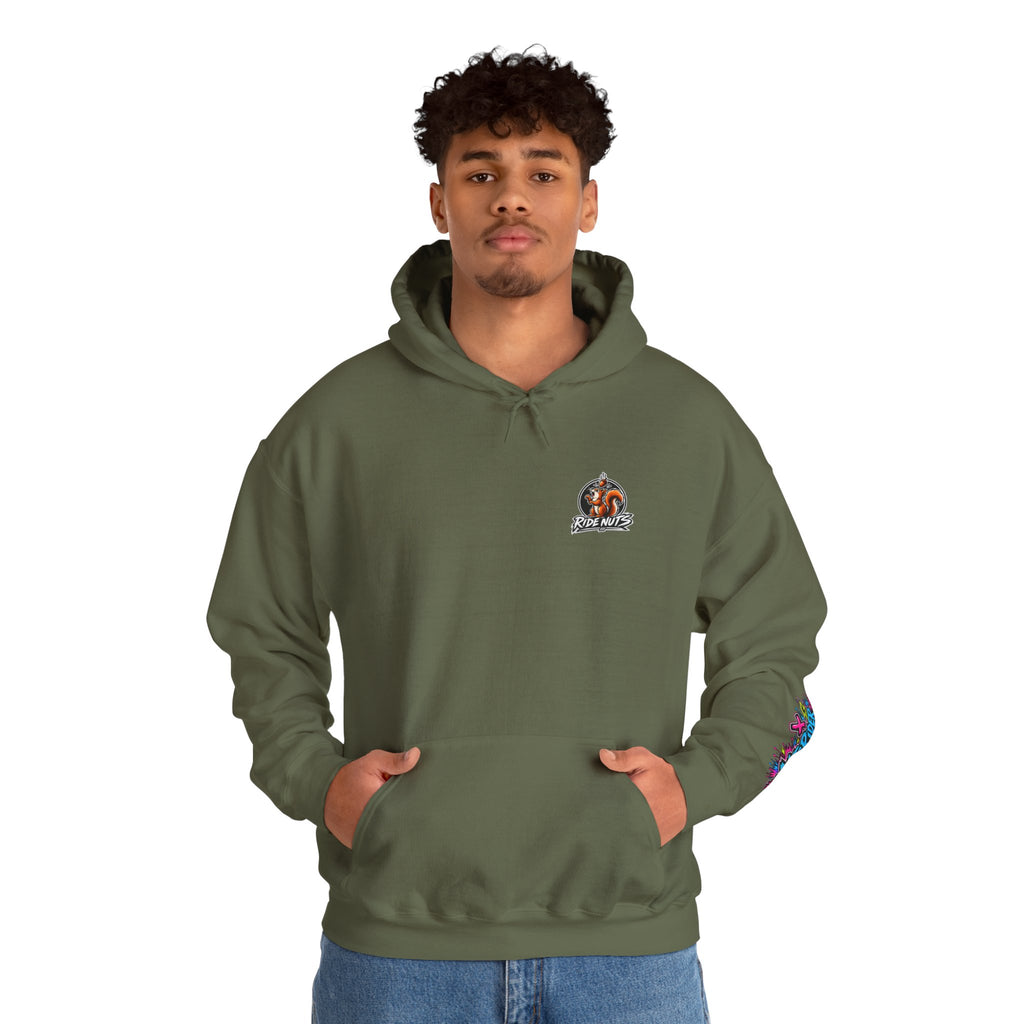 Ride Nuts Graphic Hoodie — Colorful Rock Hand Skull Moto Pullover