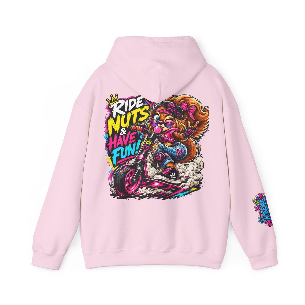 Ride Nuts Hoodie — Retro Graffiti Motorcycle Cartoon Pullover ("Ride Nuts Have Fun")