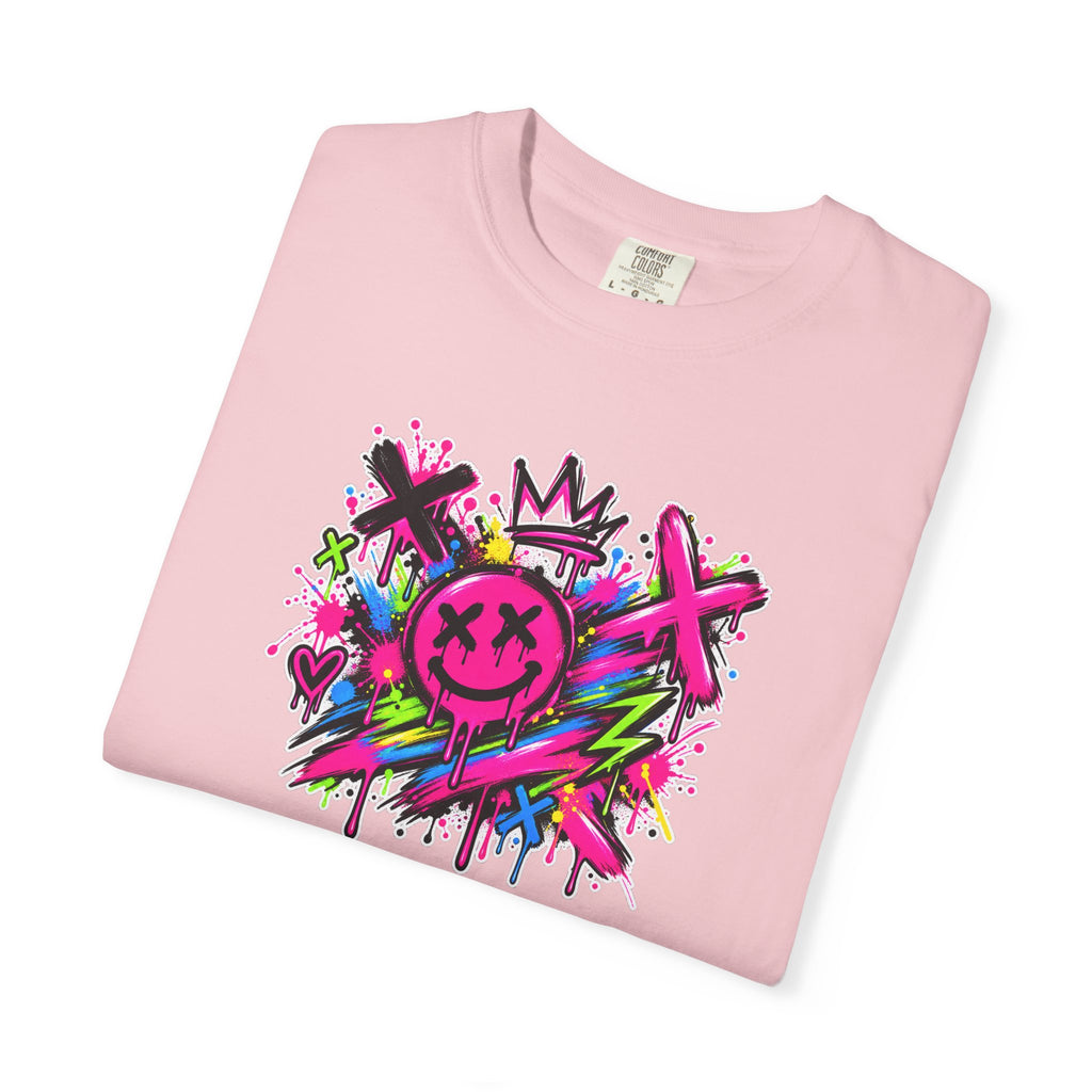 Graffiti Smiley T-Shirt — Neon Street Art Graphic Tee