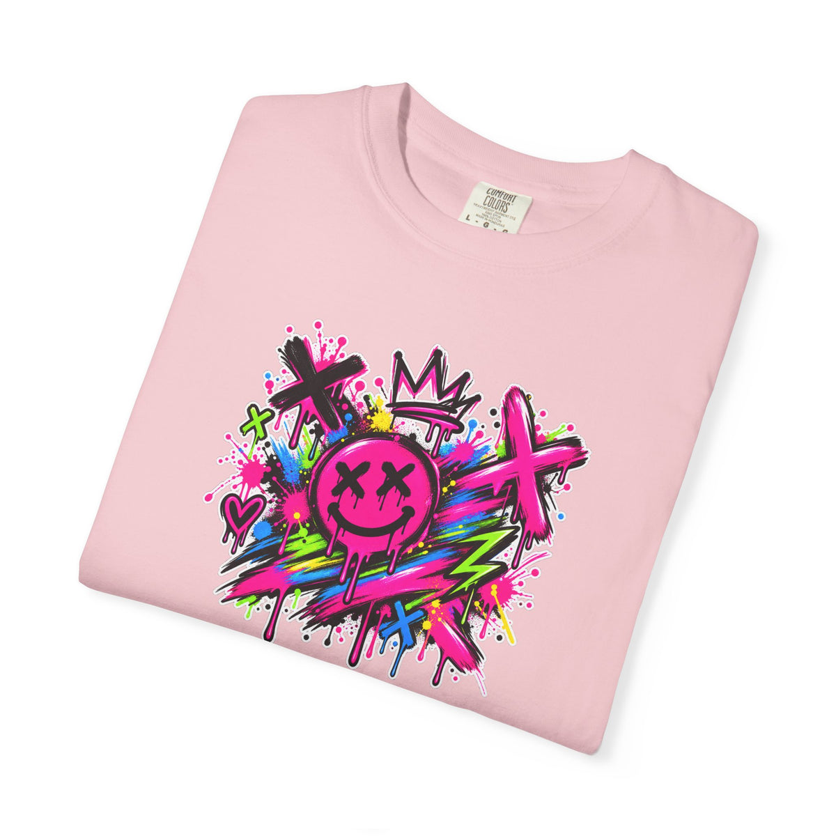 Graffiti Smiley T-Shirt — Neon Street Art Graphic Tee