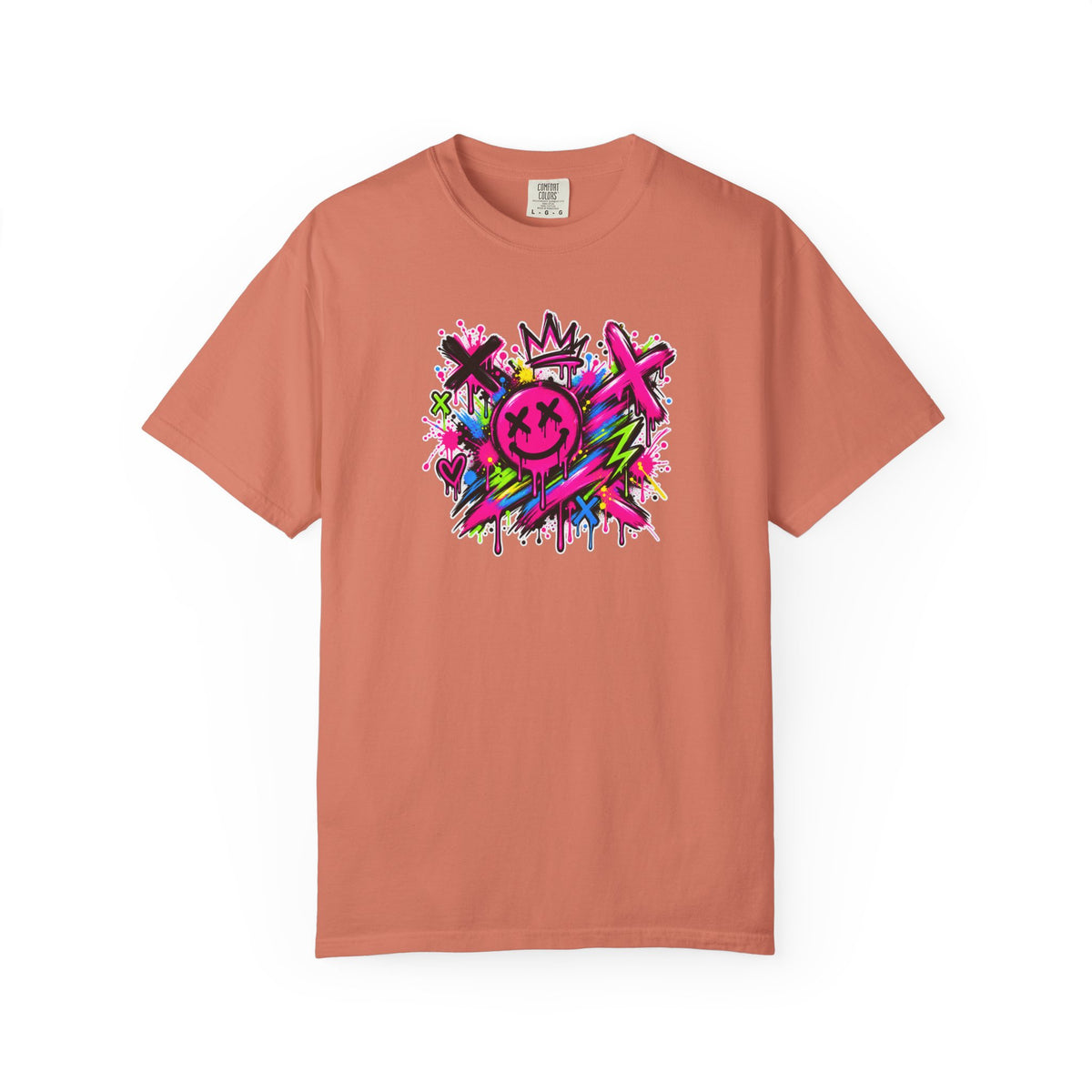 Graffiti Smiley T-Shirt — Neon Street Art Graphic Tee