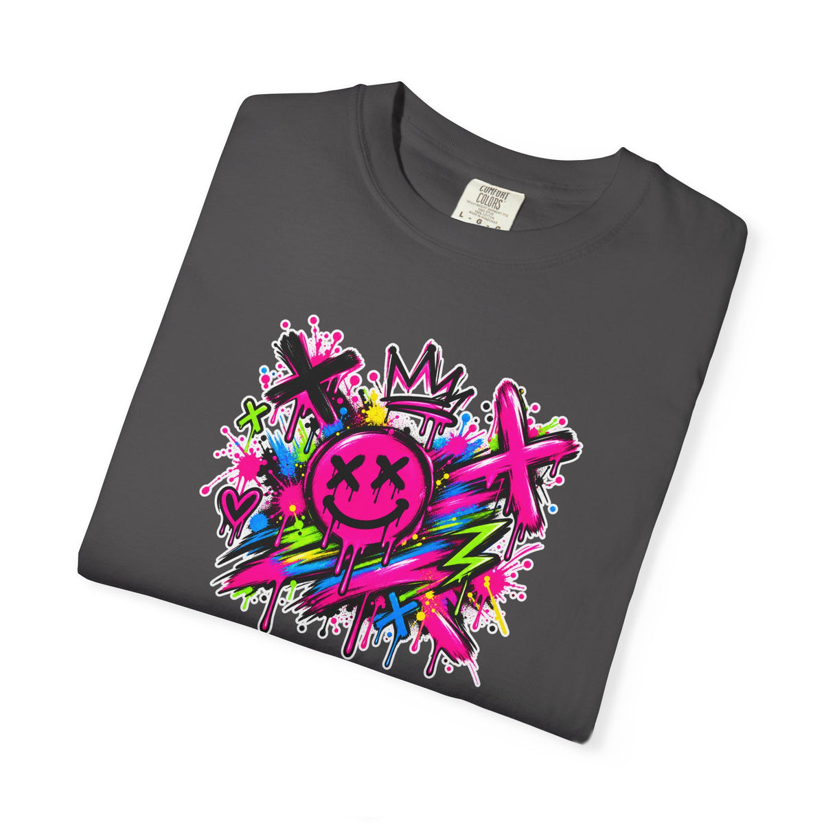 Graffiti Smiley T-Shirt — Neon Street Art Graphic Tee