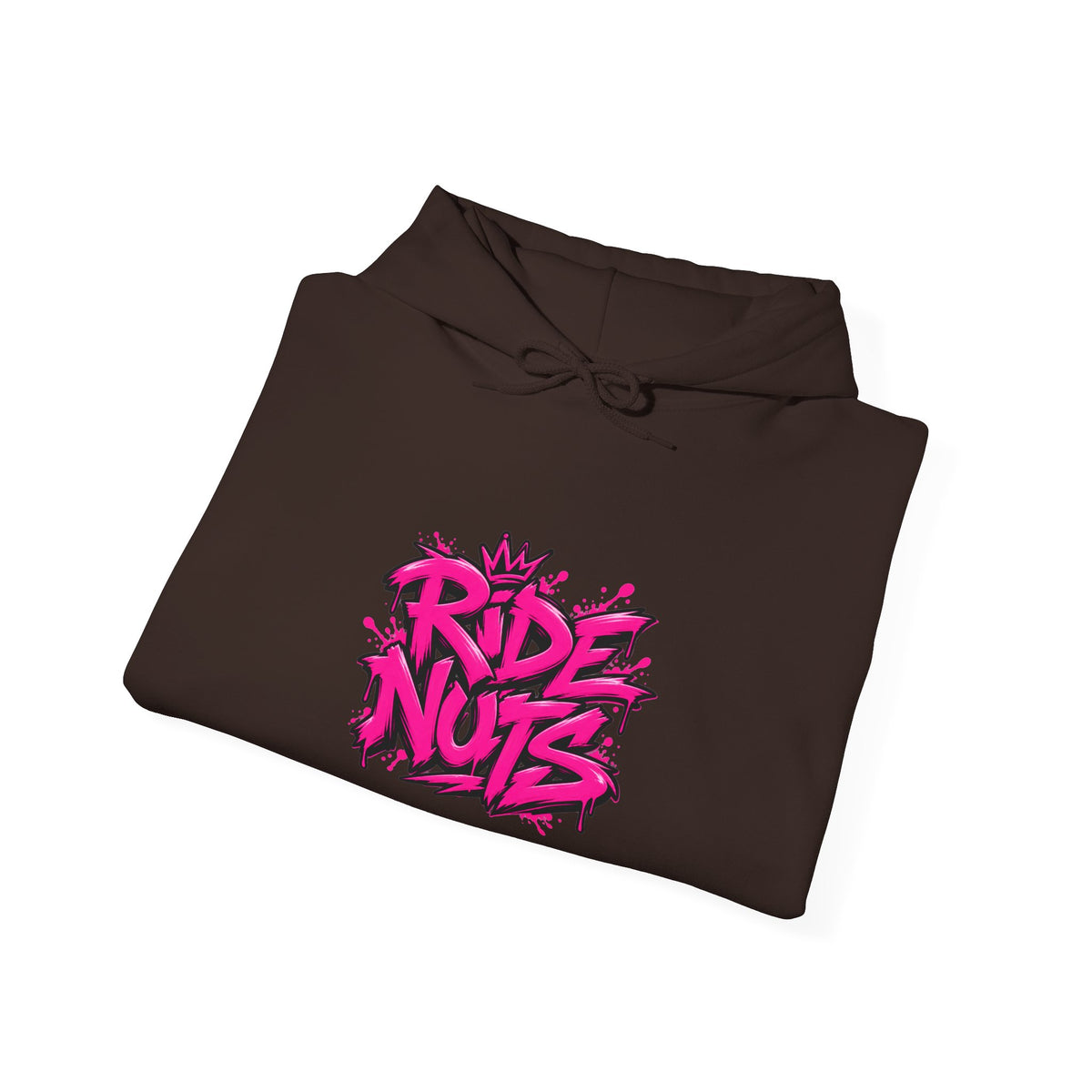 Ride Nuts Hoodie — Retro Graffiti Motorcycle Cartoon Pullover ("Ride Nuts Have Fun")