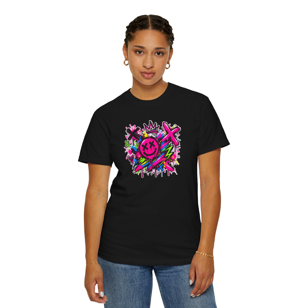 Graffiti Smiley T-Shirt — Neon Street Art Graphic Tee