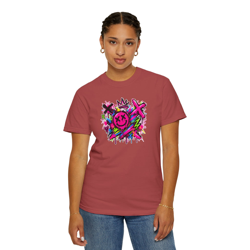 Graffiti Smiley T-Shirt — Neon Street Art Graphic Tee