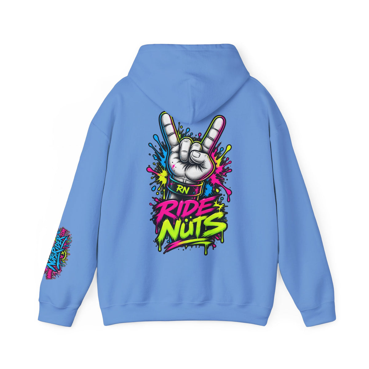 Ride Nuts Graphic Hoodie — Colorful Rock Hand Skull Moto Pullover