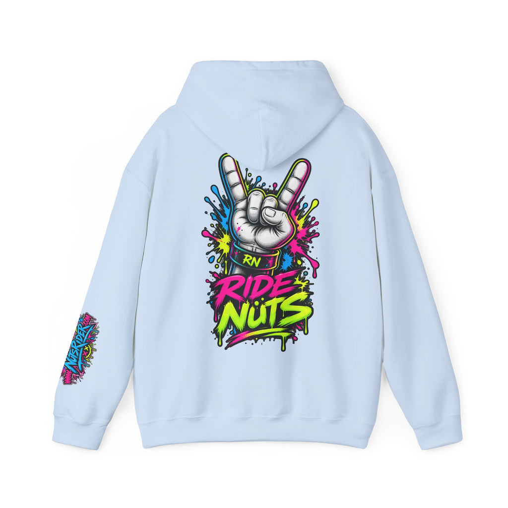 Ride Nuts Graphic Hoodie — Colorful Rock Hand Skull Moto Pullover
