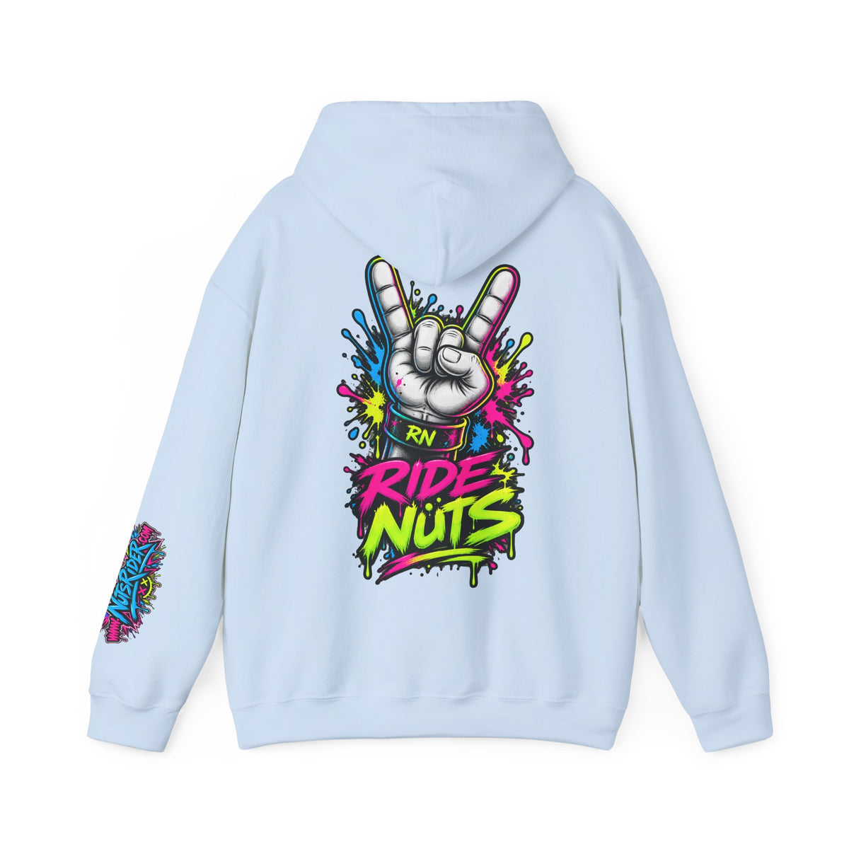 Ride Nuts Graphic Hoodie — Colorful Rock Hand Skull Moto Pullover