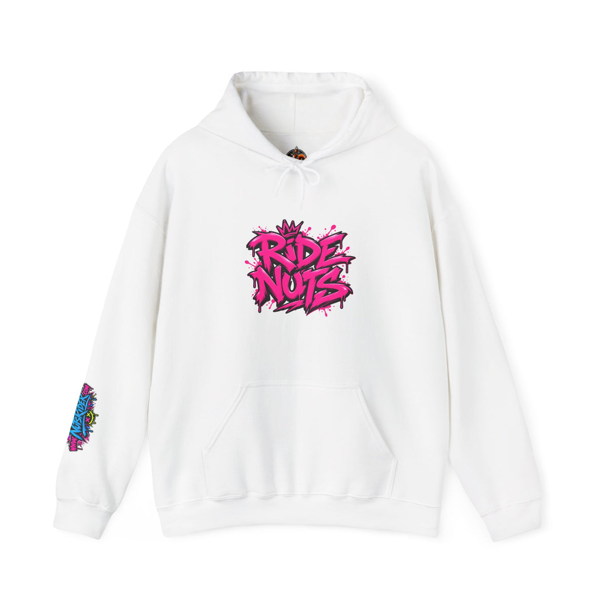 Ride Nuts Hoodie — Retro Graffiti Motorcycle Cartoon Pullover ("Ride Nuts Have Fun")