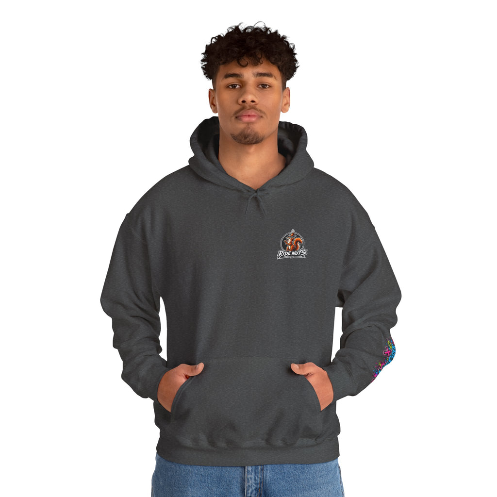 Ride Nuts Graphic Hoodie — Colorful Rock Hand Skull Moto Pullover