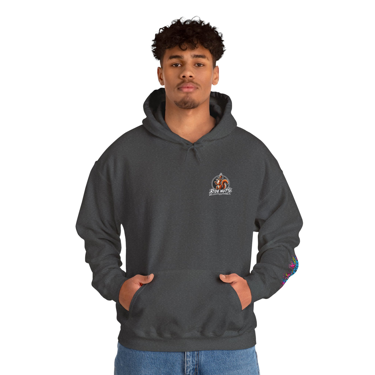 Ride Nuts Graphic Hoodie — Colorful Rock Hand Skull Moto Pullover