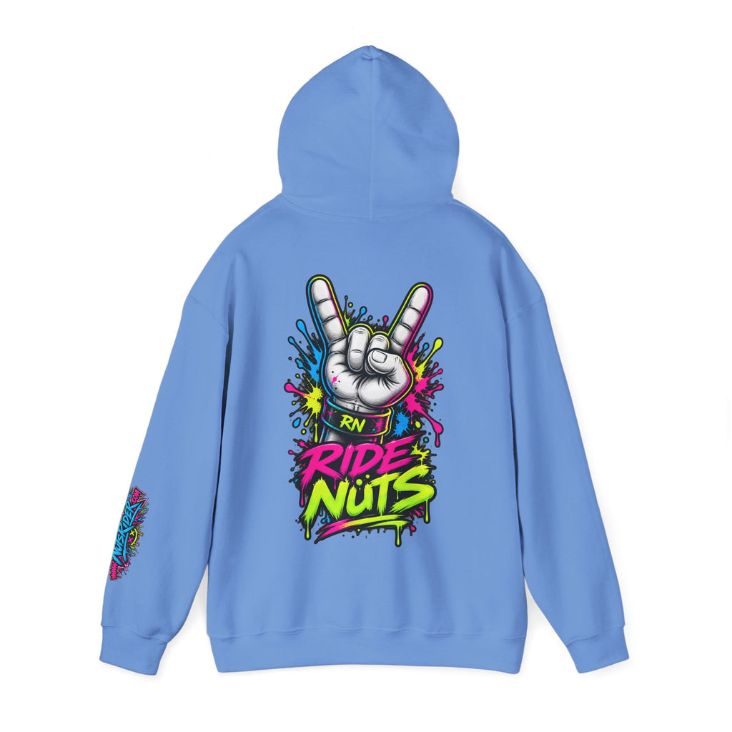 Ride Nuts Graphic Hoodie — Colorful Rock Hand Skull Moto Pullover
