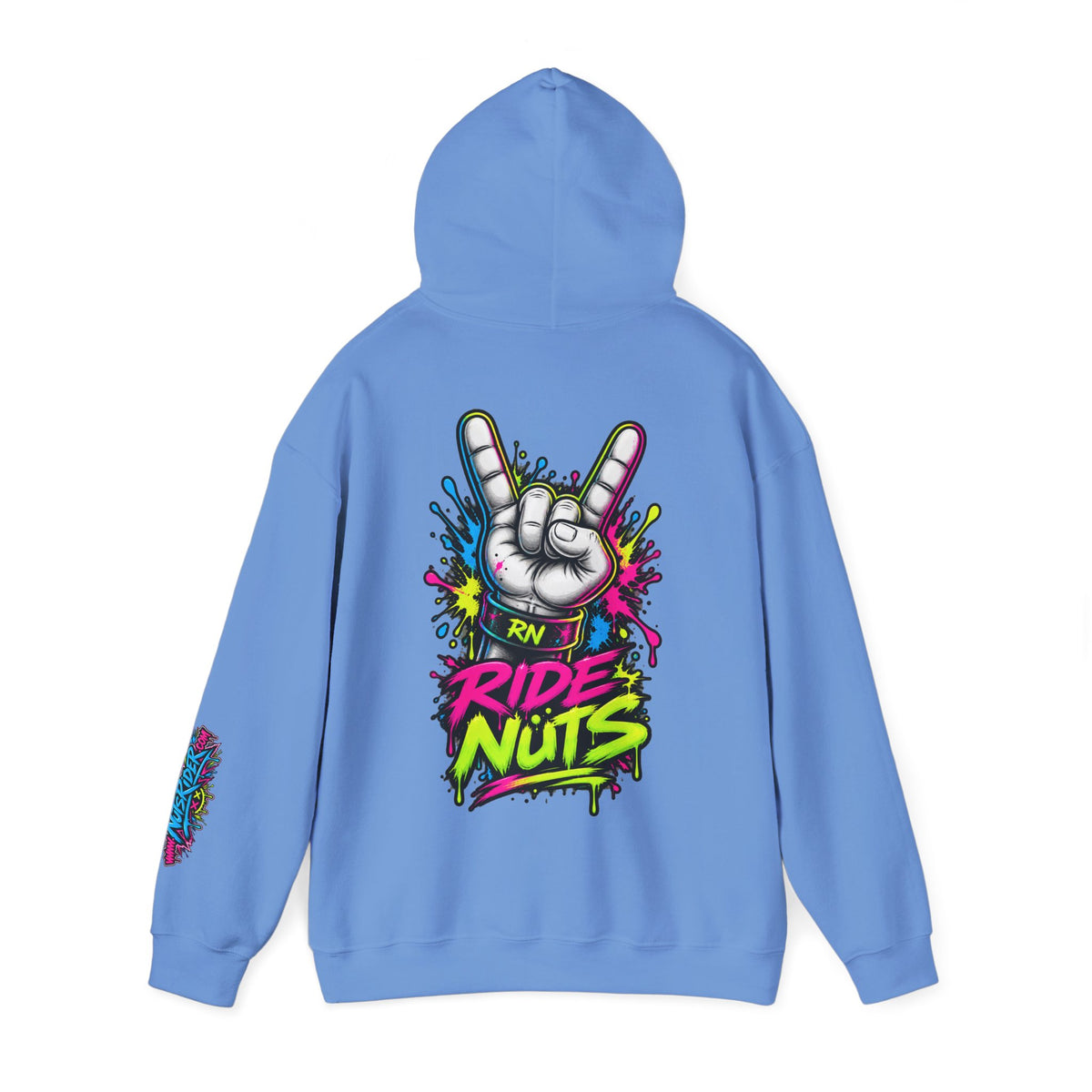 Ride Nuts Graphic Hoodie — Colorful Rock Hand Skull Moto Pullover