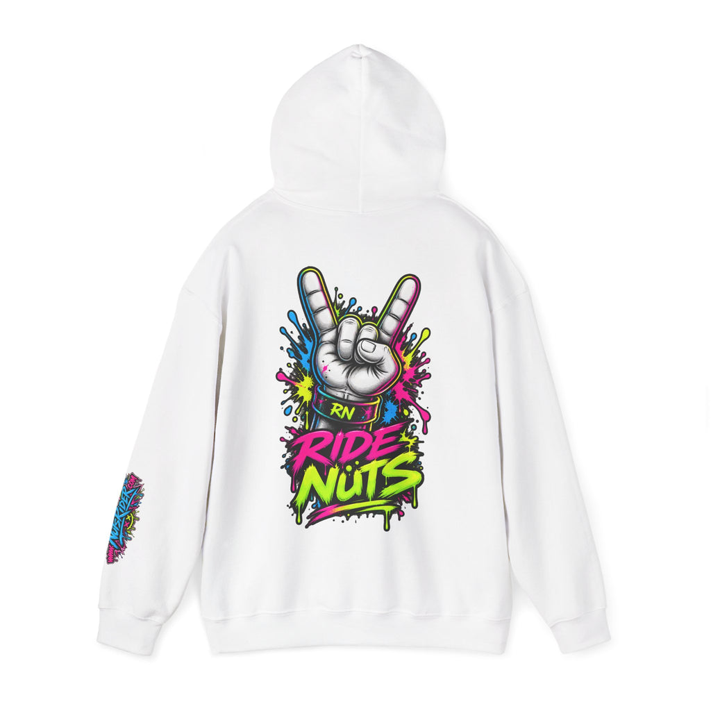 Ride Nuts Graphic Hoodie — Colorful Rock Hand Skull Moto Pullover