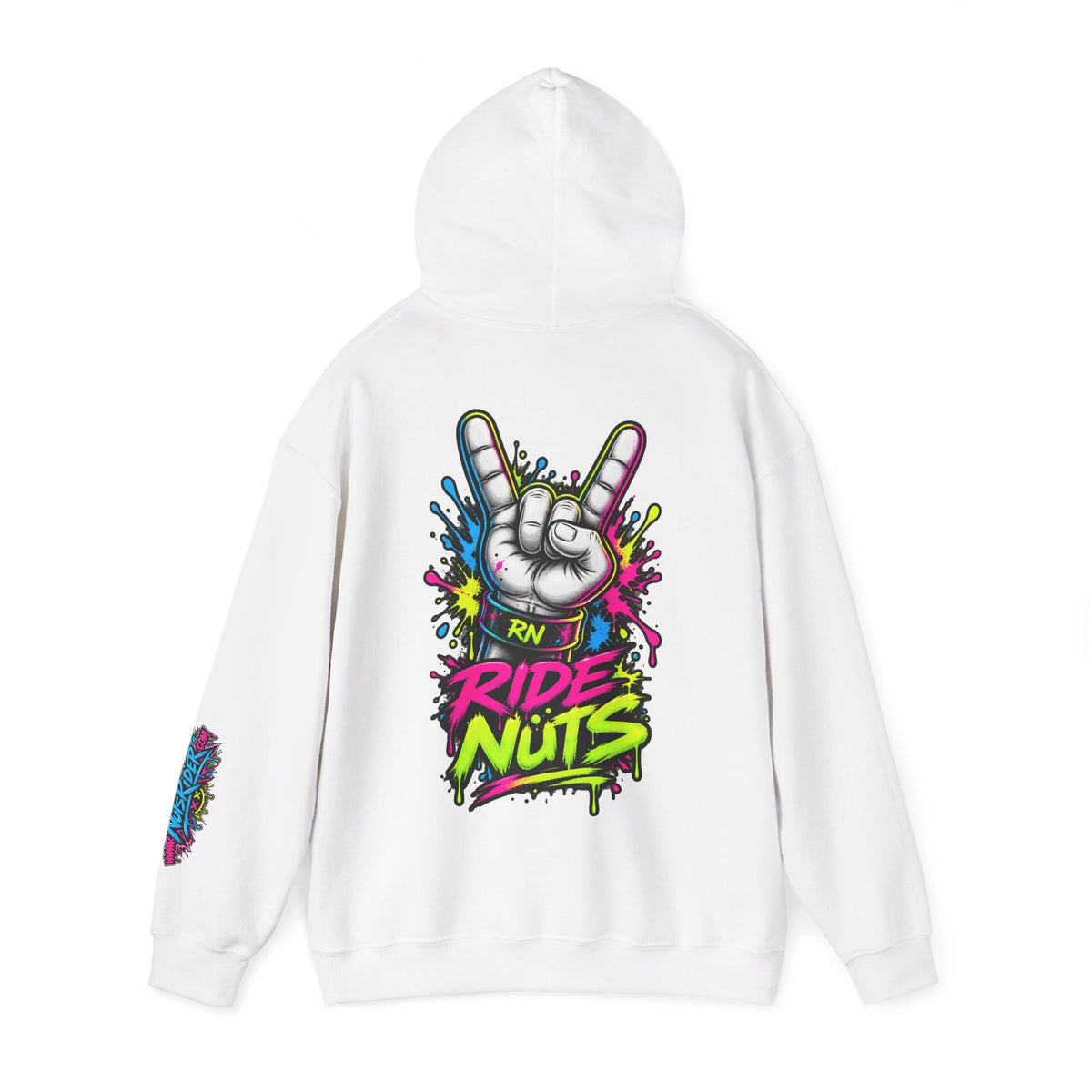 Ride Nuts Graphic Hoodie — Colorful Rock Hand Skull Moto Pullover