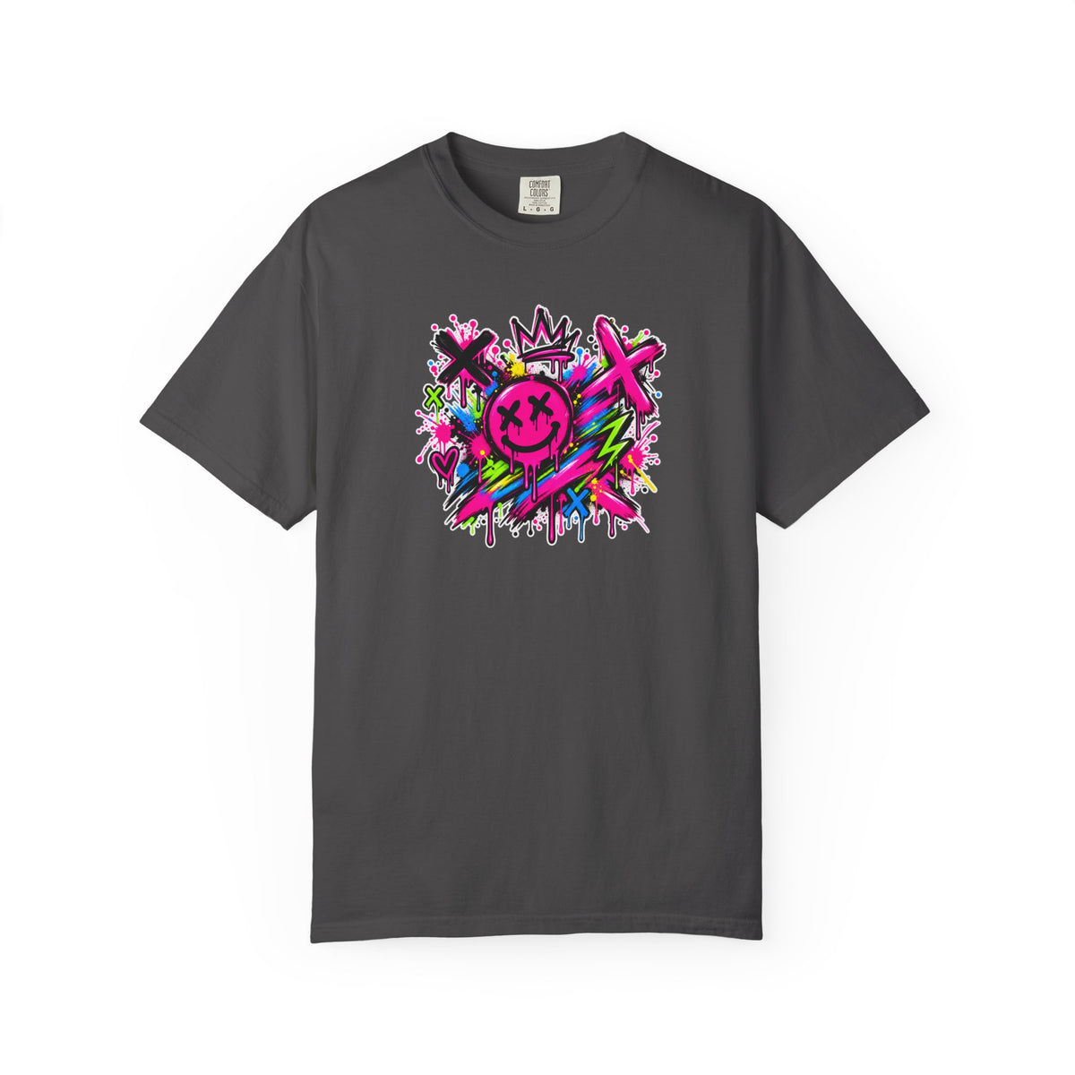 Graffiti Smiley T-Shirt — Neon Street Art Graphic Tee