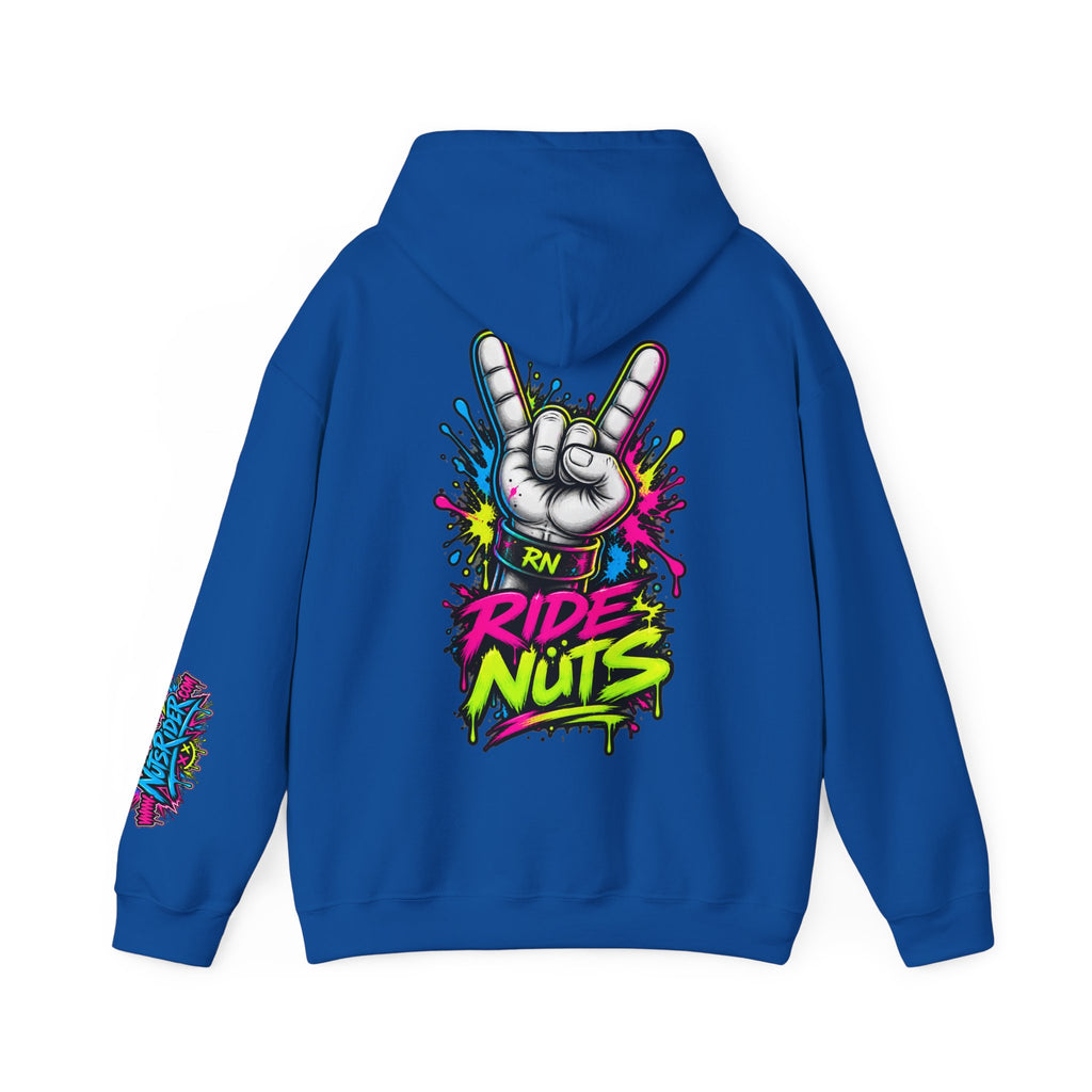 Ride Nuts Graphic Hoodie — Colorful Rock Hand Skull Moto Pullover