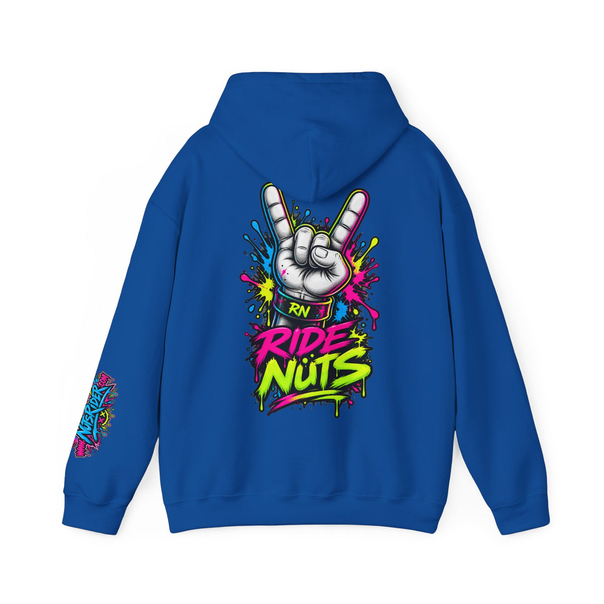 Ride Nuts Graphic Hoodie — Colorful Rock Hand Skull Moto Pullover