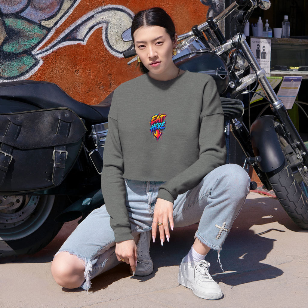 Cropped Sweatshirt — 'Ride Nutz' Squirrel Graphic Crop Top (Eat More Heart Badge)