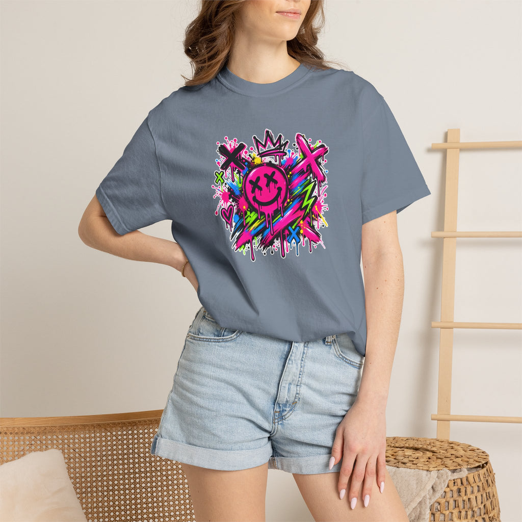 Graffiti Smiley T-Shirt — Neon Street Art Graphic Tee