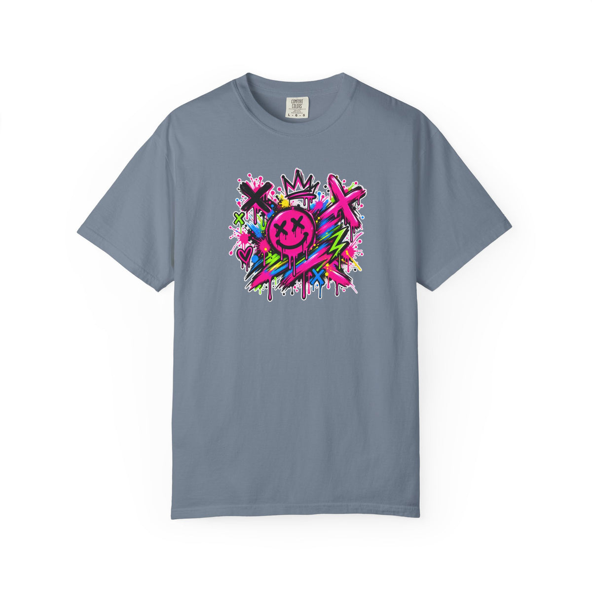 Graffiti Smiley T-Shirt — Neon Street Art Graphic Tee