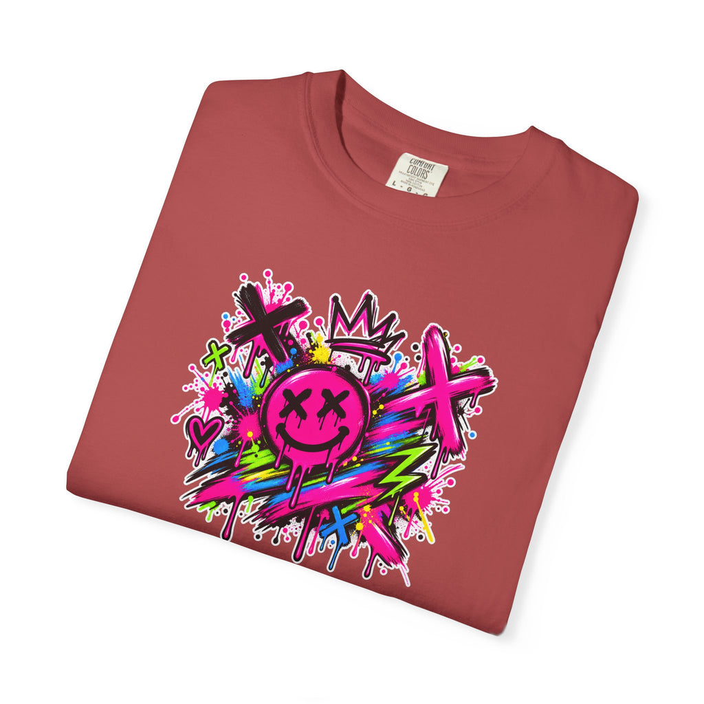 Graffiti Smiley T-Shirt — Neon Street Art Graphic Tee