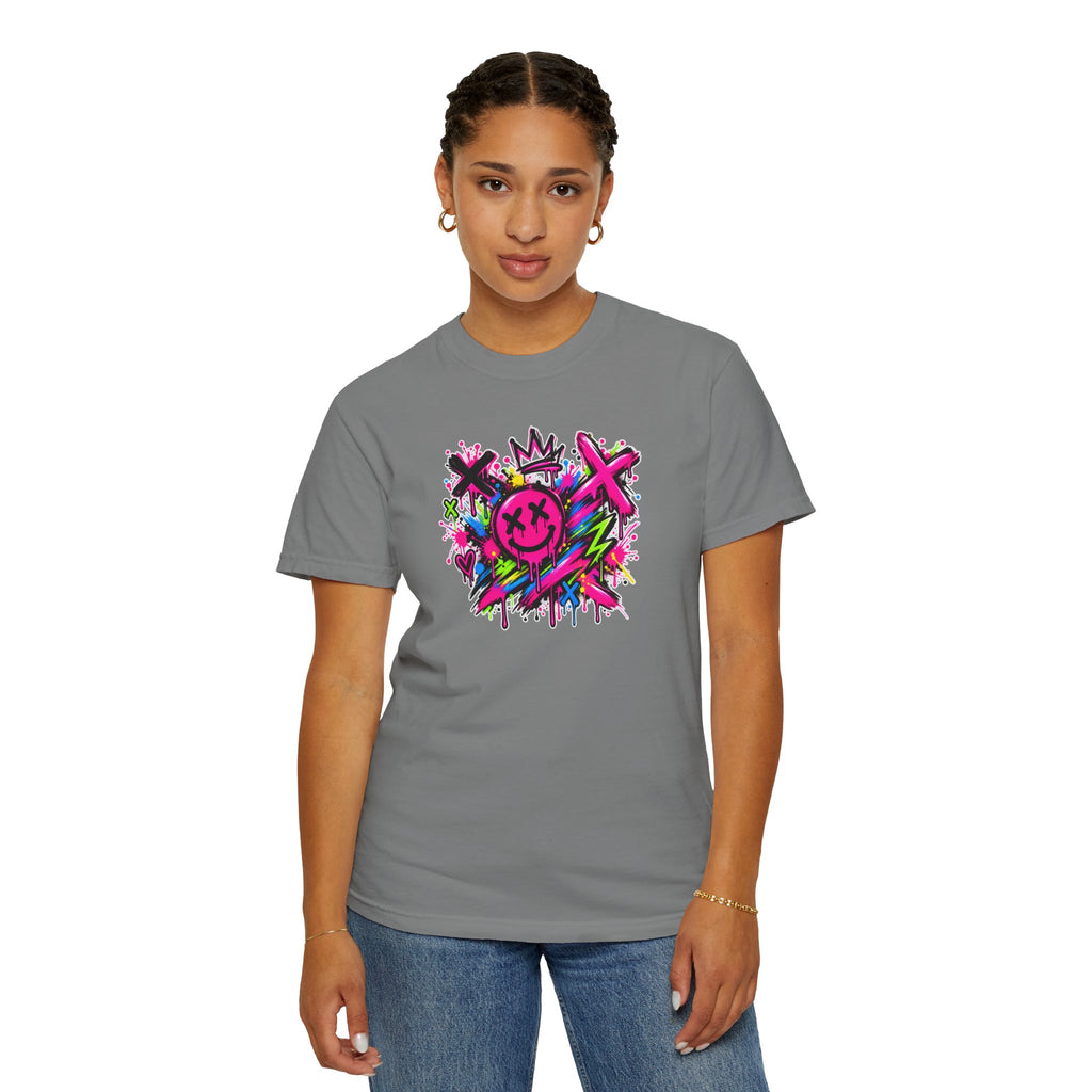 Graffiti Smiley T-Shirt — Neon Street Art Graphic Tee