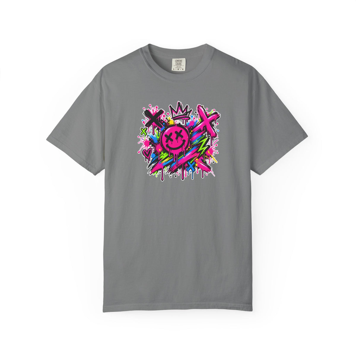 Graffiti Smiley T-Shirt — Neon Street Art Graphic Tee