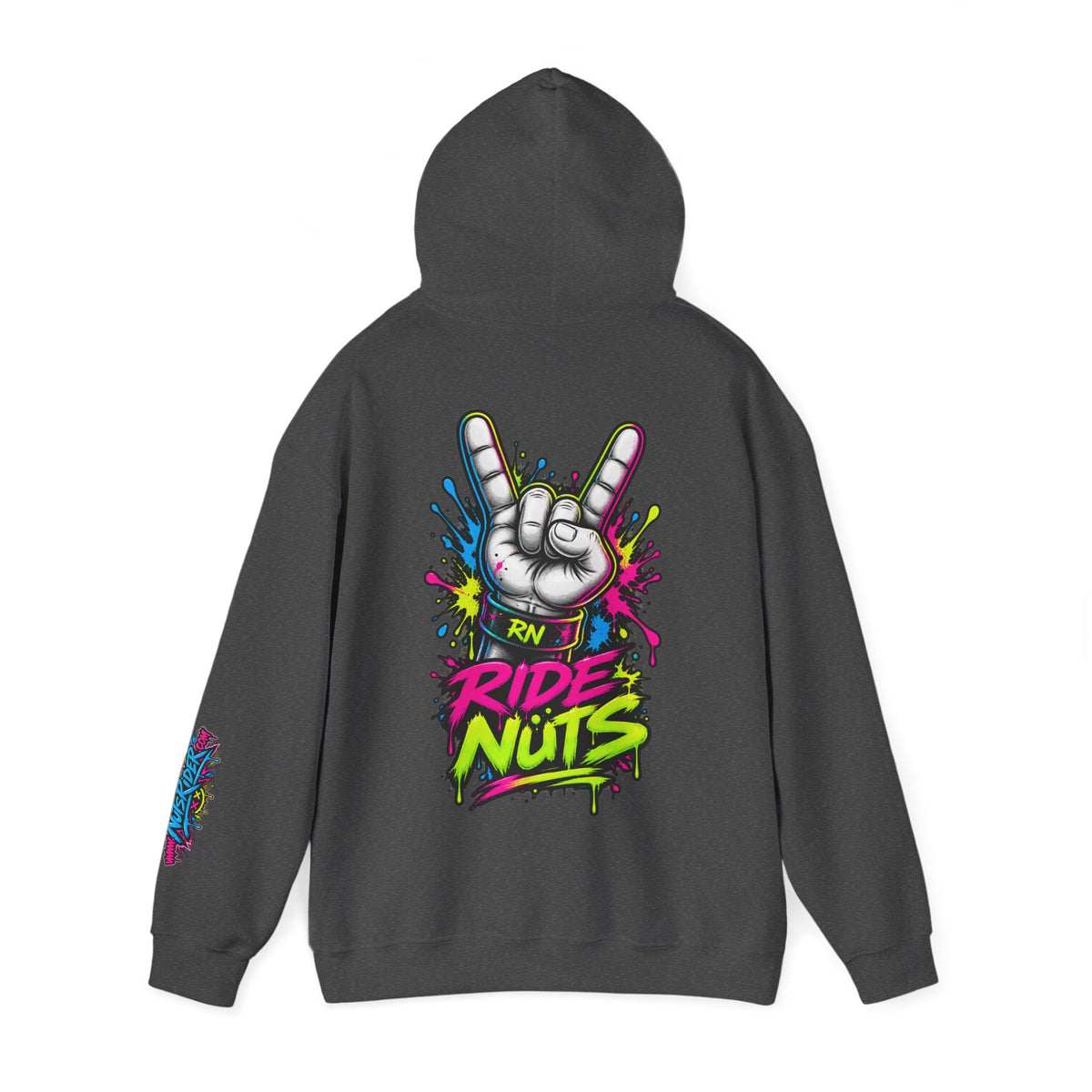 Ride Nuts Graphic Hoodie — Colorful Rock Hand Skull Moto Pullover
