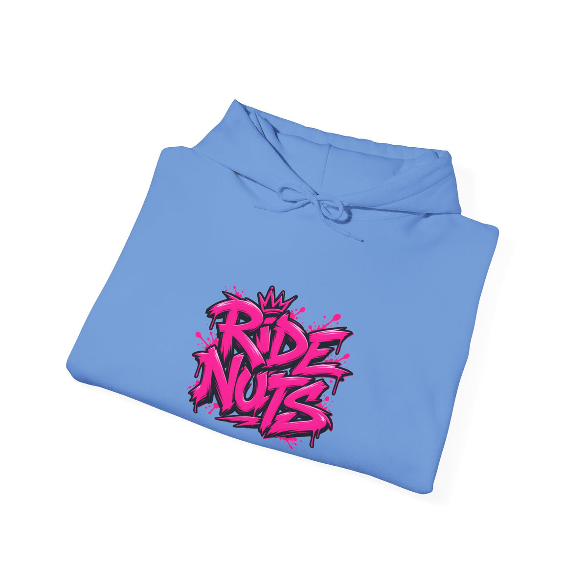 Ride Nuts Hoodie — Retro Graffiti Motorcycle Cartoon Pullover ("Ride Nuts Have Fun")