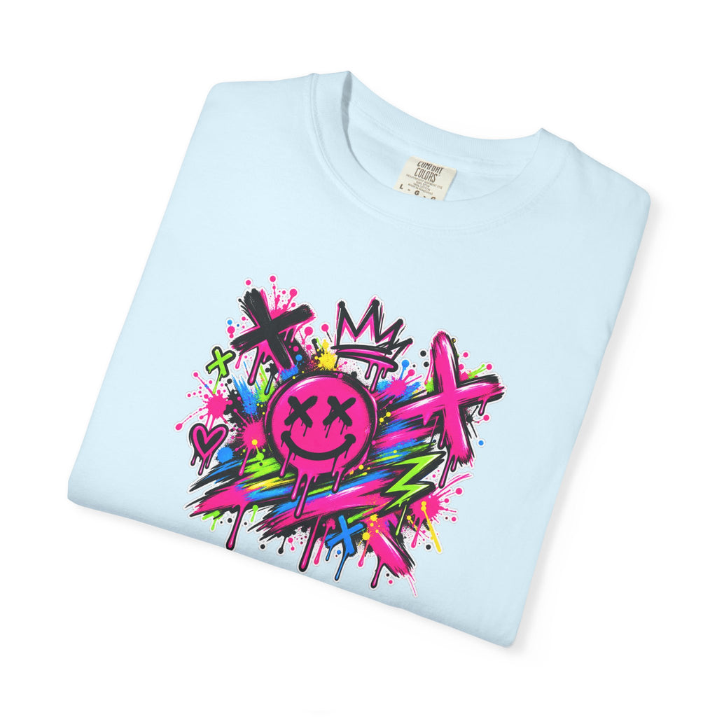 Graffiti Smiley T-Shirt — Neon Street Art Graphic Tee