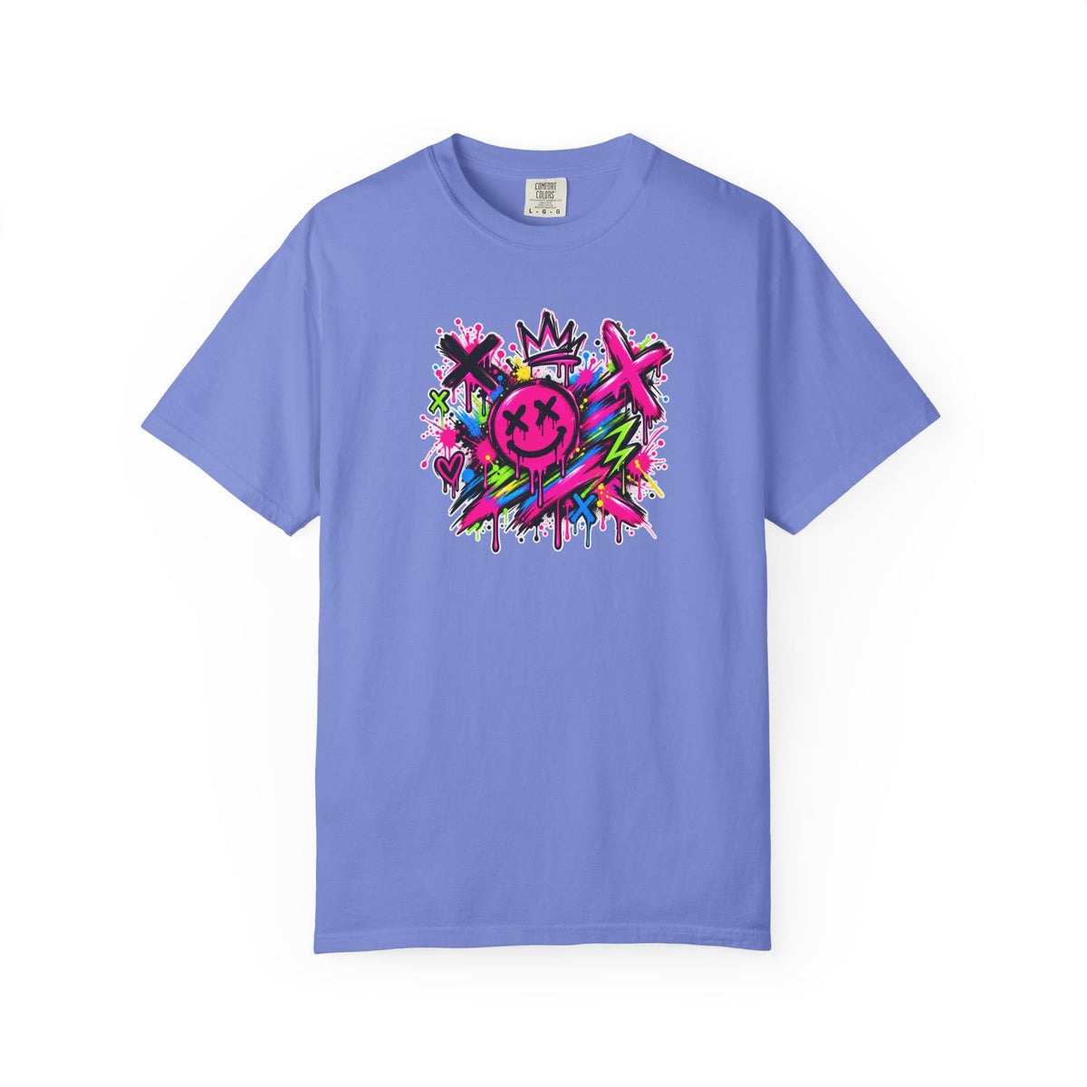 Graffiti Smiley T-Shirt — Neon Street Art Graphic Tee
