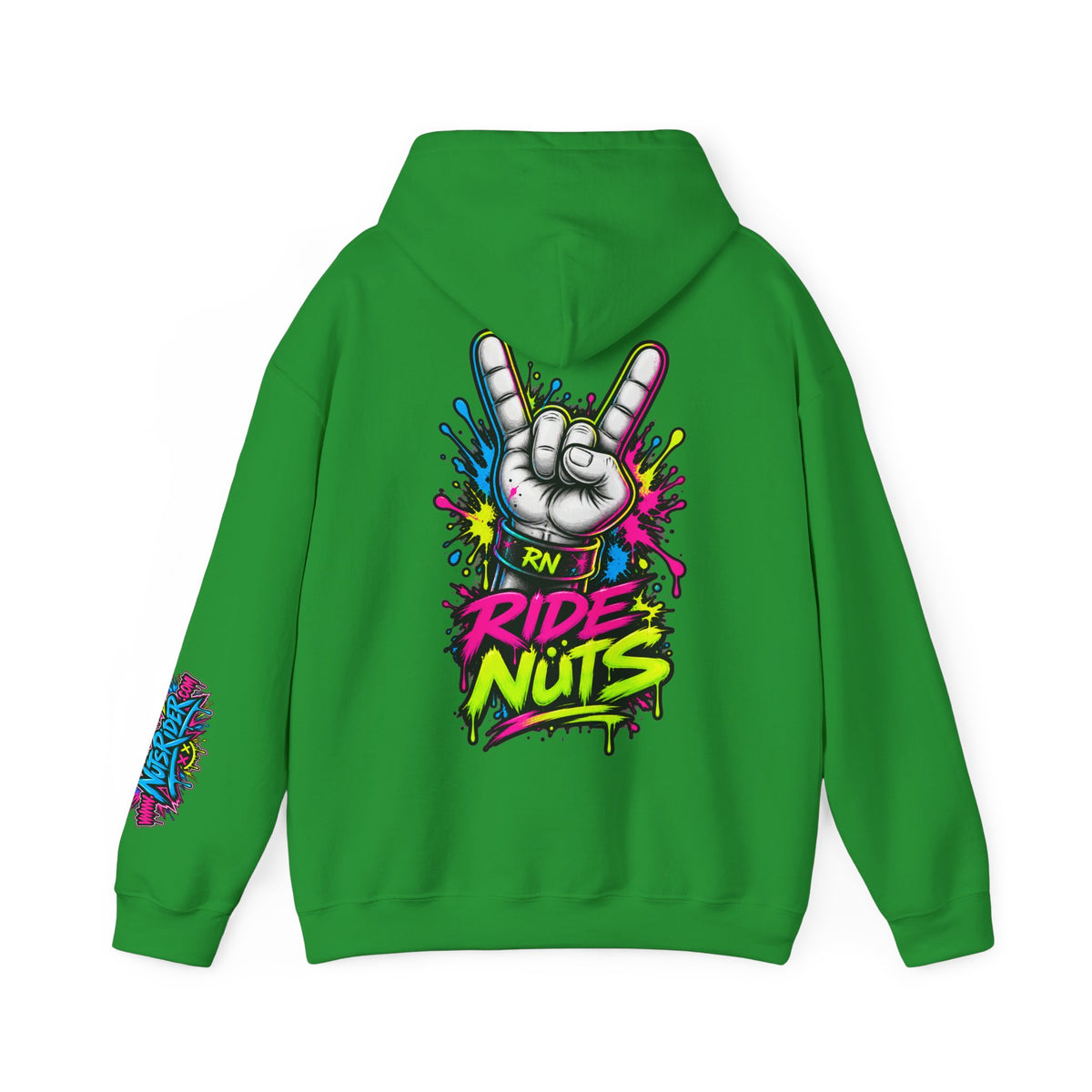 Ride Nuts Graphic Hoodie — Colorful Rock Hand Skull Moto Pullover