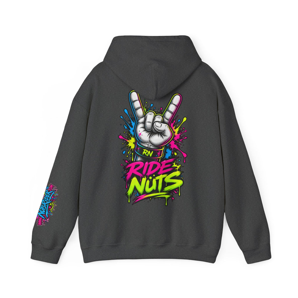 Ride Nuts Graphic Hoodie — Colorful Rock Hand Skull Moto Pullover