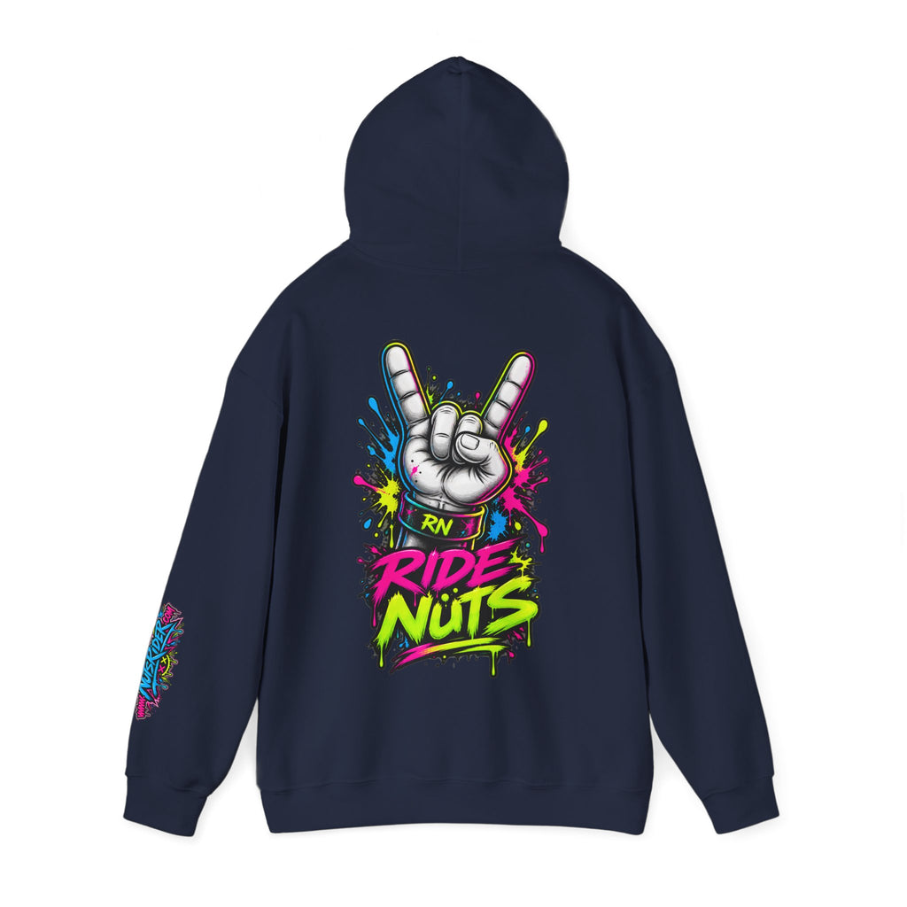 Ride Nuts Graphic Hoodie — Colorful Rock Hand Skull Moto Pullover