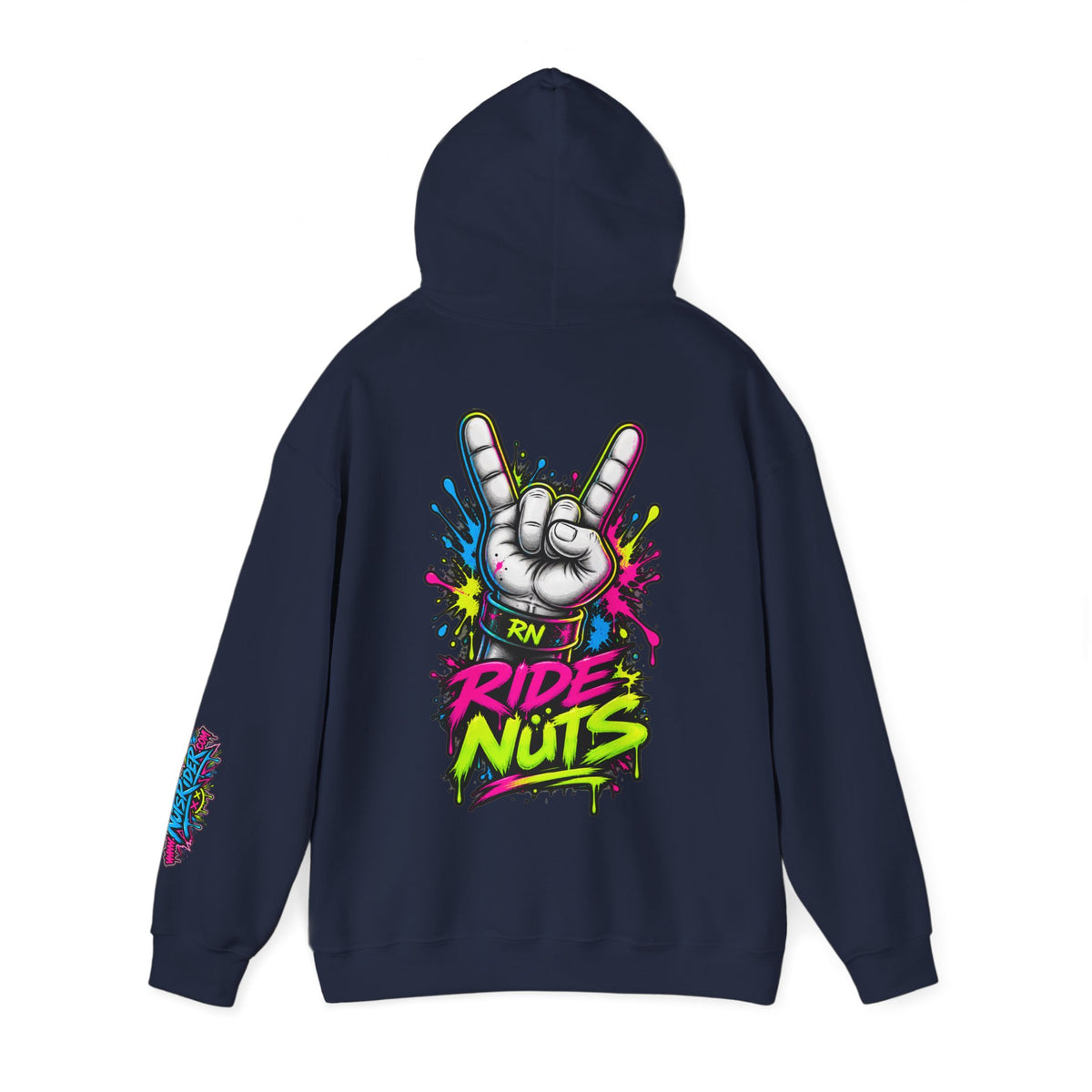 Ride Nuts Graphic Hoodie — Colorful Rock Hand Skull Moto Pullover